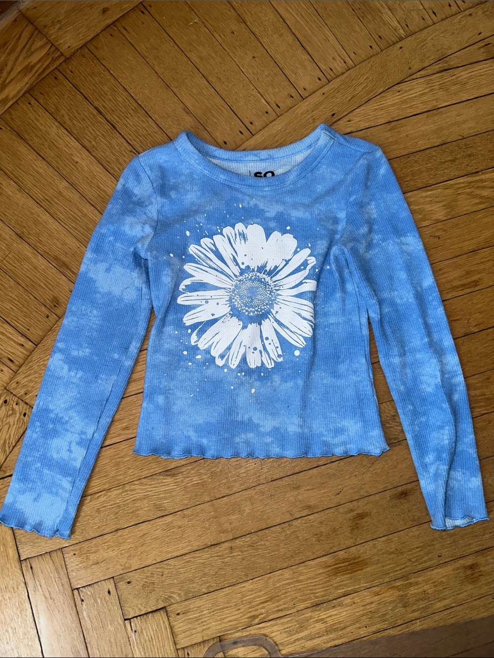 Blue Tie-Dye Daisy Long-Sleeve Tee - Kids